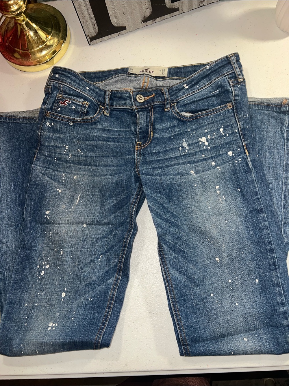 Hollister Dark Blue Paint-Splatter Skinny Jeans
